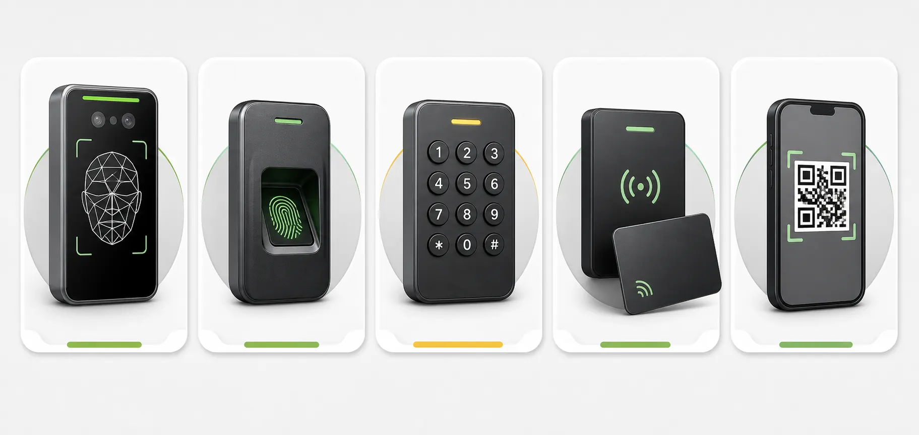 Comparativo entre controle facial, biometria, senha, TAG e QR Code