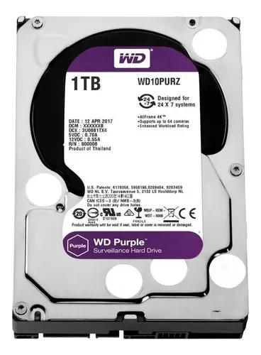 HD 1TB WD Purple WD10PURZ para DVR e NVR de CFTV em formato SATA 3.5 polegadas - Imagem 1