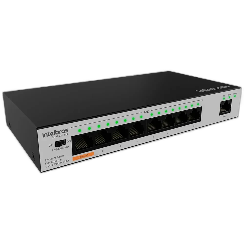 Switch 9 Portas Fast Ethernet Hi-PoE 96W Intelbras SF 900 Hi-PoE - Miniatura 2
