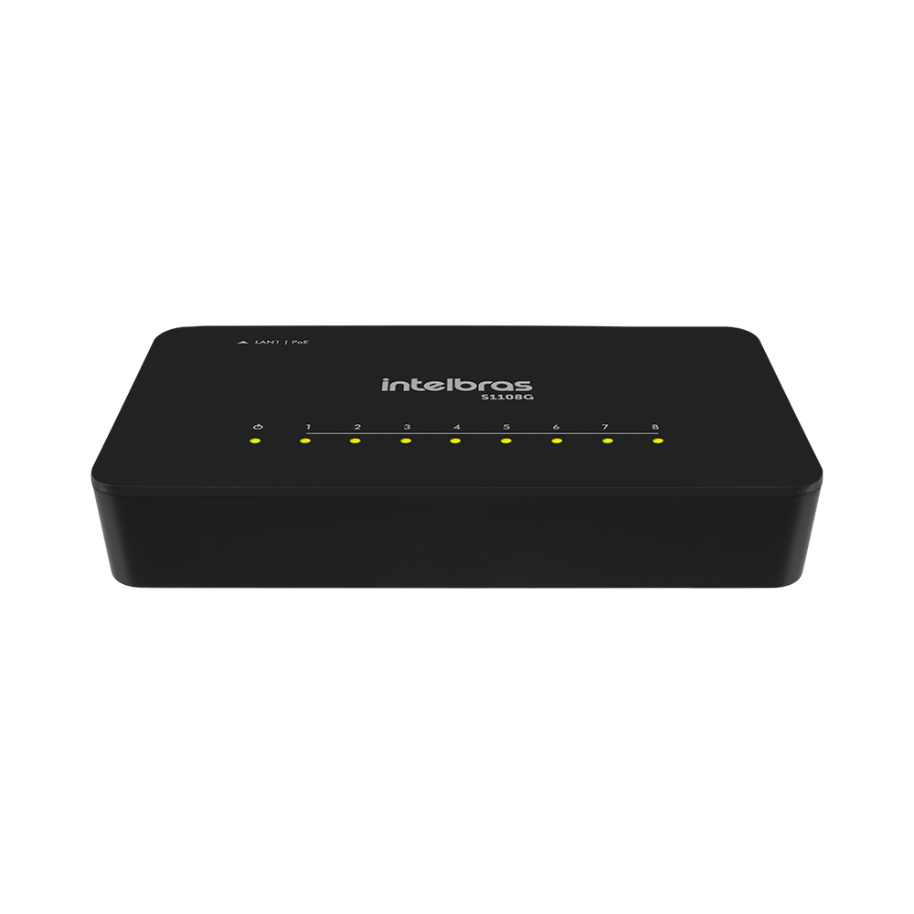 Switch PoE alimentando câmeras IP pela rede